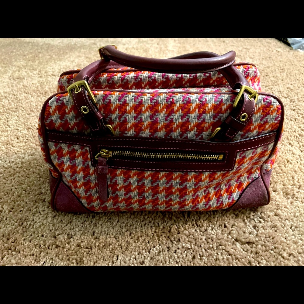Coach Houndstooth Poppy Flower Satchel Bag